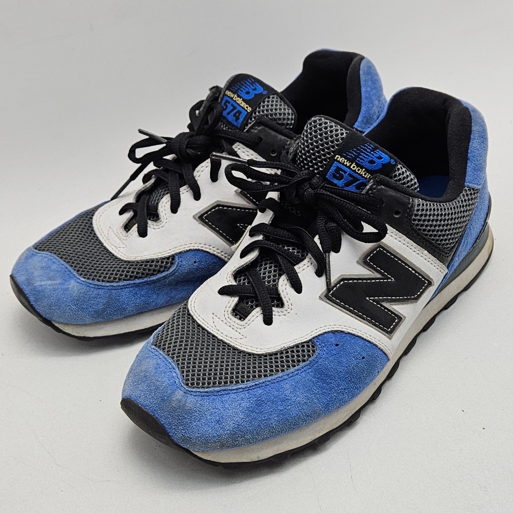 New Balance 574 Mens Blue White Black Suede Mesh Sneakers M574JBG Size 10.5